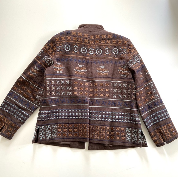 Coldwater Creek Brown Embroidered Beaded Aztec Open Blazer Jacket - Picture 4 of 8